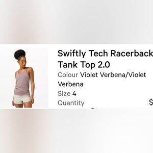 Lululemon Swiftly Tech 2.0 Violet Verbena Purple Racerback Tank Top Size 4